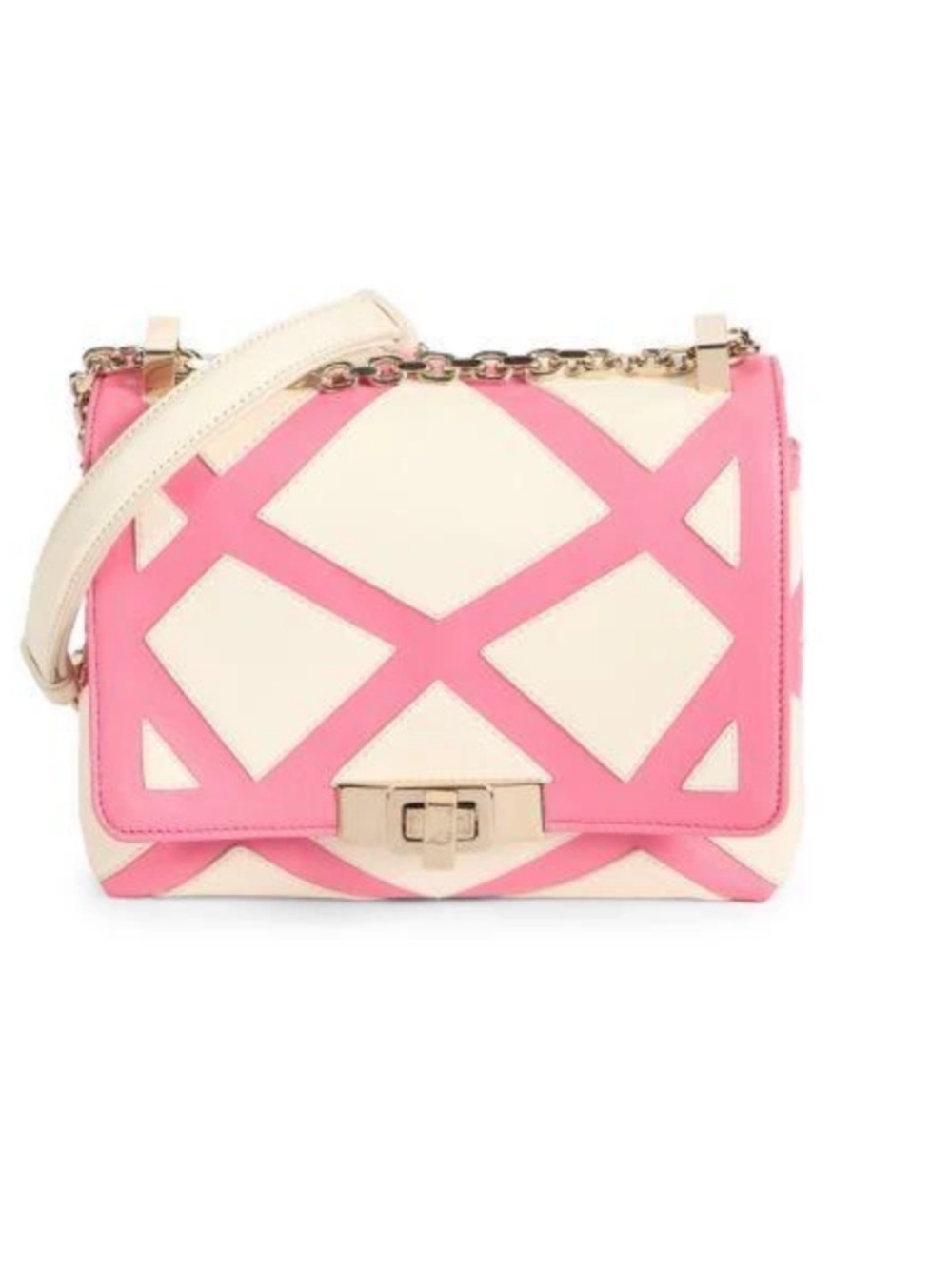 Cream and Pink Geometric Pattern Shoulder Bag Roger Vivier bag cross body